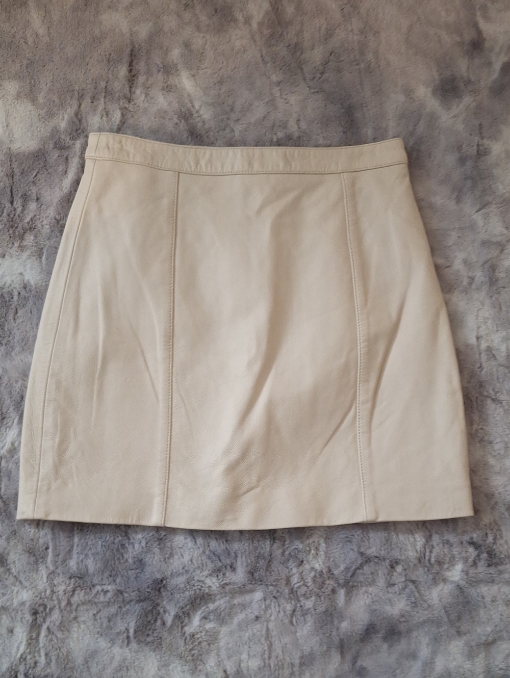 L'Academie Cream Leather Mini Skirt